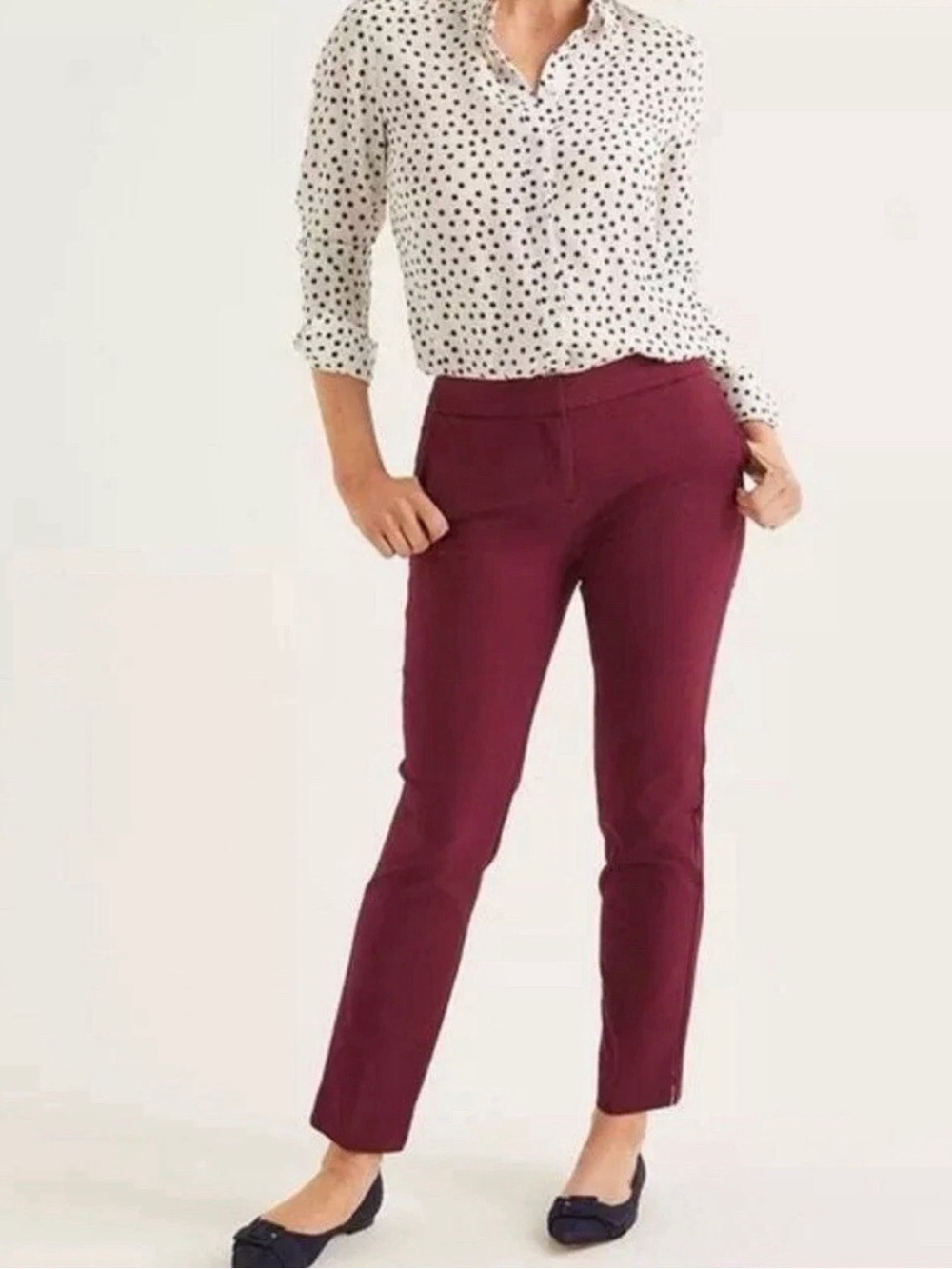 BODEN Women’s Richmond  Stretch Cotton Ankle Pants Size 14L Burgundy Office